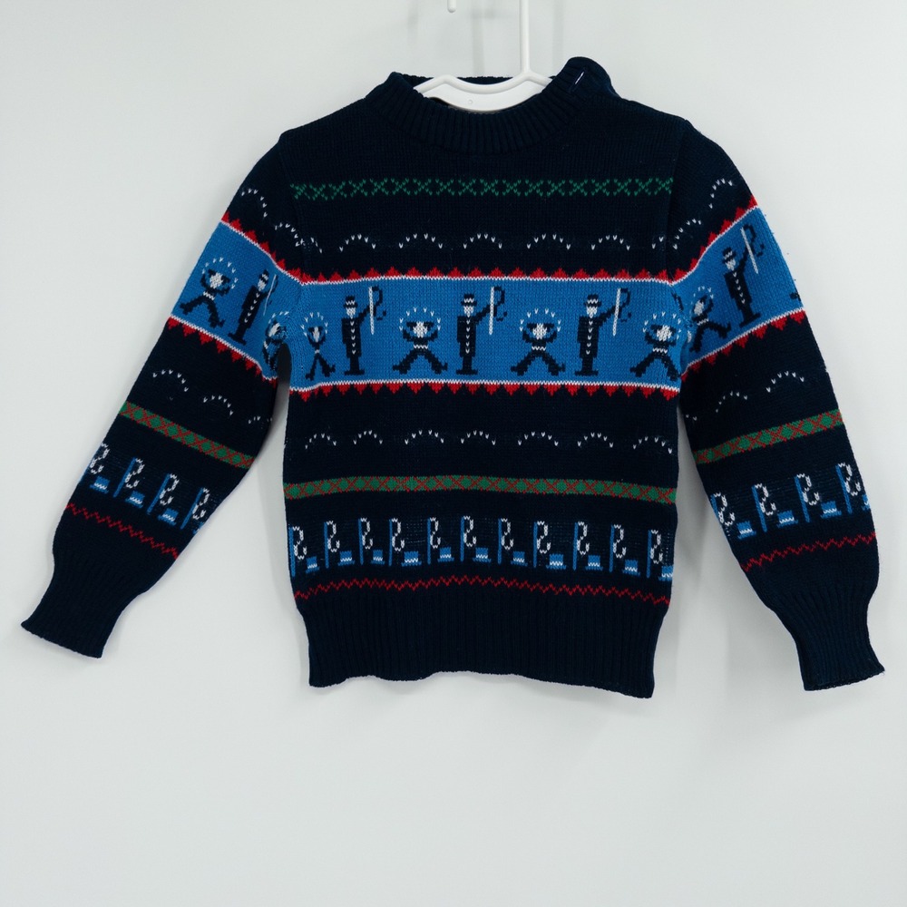 Vintage St Michael Sweater Kids 3-4 Navy Toy Soldier Fair‎ Isle 90s Knitwear